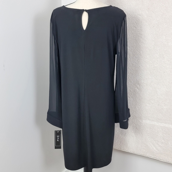 MSK Black Long Sheer Spit Sleeve Cocktail Special Occasion Shift Dress Sz L NEW - Picture 2 of 12
